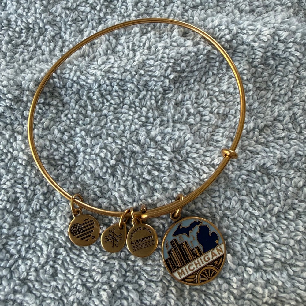 Alex and Ani Michigan Great Lake State Gold Bangle Bracelet Charm Expandable